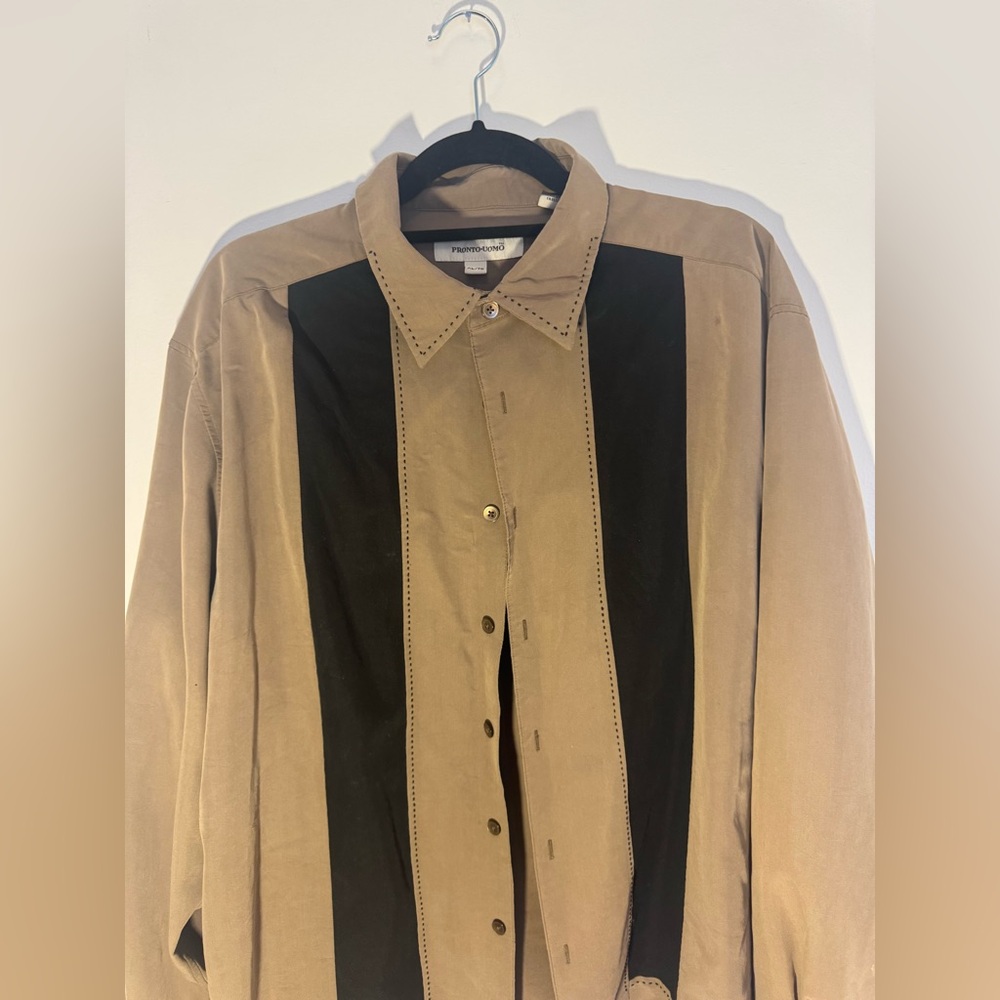 Vintage Pronto Uomo Tan and Black Men's Shirt Jacket